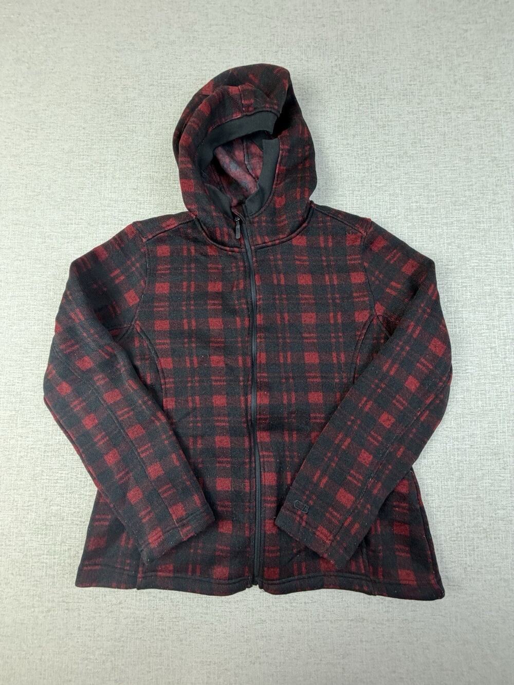 CB Sports Women’s XL Red Black Plaid Fleece Full Zip Hooded Jacket